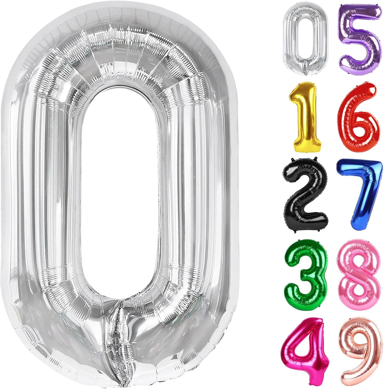 Silver Number 0 Balloon - 40 Inch Birthday Decoration for Milestone Celebrations