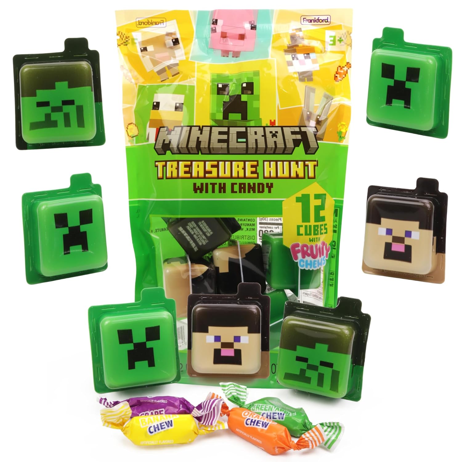 Minecraft Creeper Candy Treasure Hunt - Pre-Filled Characters with Fruit Chews | 12 Count Birthday Party Snacks