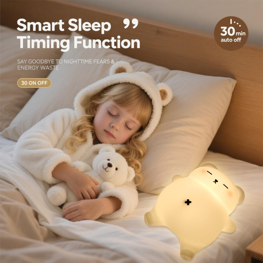 MAGOHMT Squishy Night Light for Kids, Bear Silicone Night Light - Rechargeable with Soothing Snore Sounds & Moving Tummy, 3-Level Dimming Touch Control