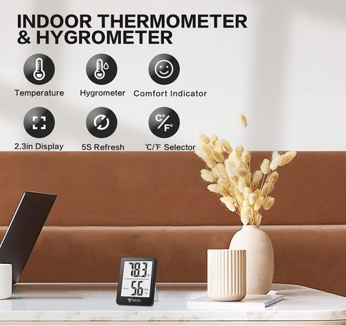 DOQAUS Digital Hygrometer | Accurate Indoor Thermometer with 5s Fast Refresh - Black for Home & Office