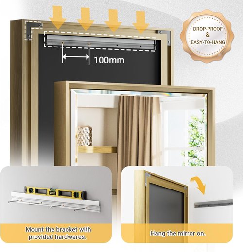 Brushed Gold Bathroom Mirror by [Brand Name] - 22x30 Beveled Edge Rectangle Vanity Mirror | Anti-Rust Frame