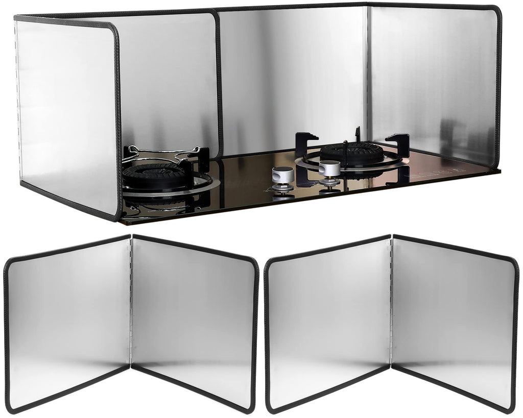 Grease Splatter Guard 2 Pieces 2 Sided Splash Guard for Stove Foldable Backsplash Protector Behind Stove Nonstick Stainless Steel Backsplash for Stove Screen Protector (15.75 x 15.75 Inches)