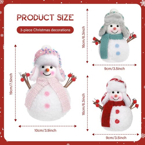 Christmas Snowmen Plush Decorations by [Brand Name] - Set of 3 Collectible Figurines for Festive Home Decor