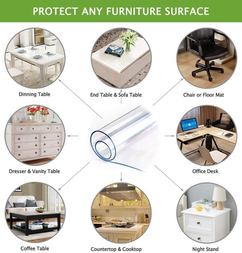 42 X 108 Inch Thick Furniture Table Protector Clear Plastic Tablecloth Mat Wipeable Desk Glass Topper Protective Cover Eco PVC Vinyl Coffee Dining Tabletop Easy Clean Water Resistant Protection Pad