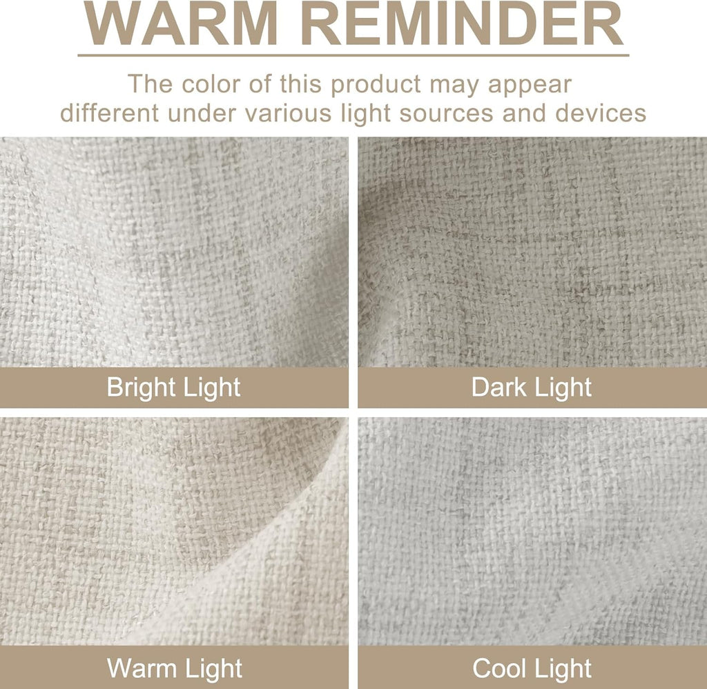 Skiennix 100% Blackout Linen Curtains - Thermal Insulated Drapes for Bedroom | 84" Long, Beige, 2 Panels Set