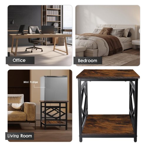 HODGSON Mini Fridge Stand Table with Large Capacity Storage, 18” Rustic Industrial End Table Side Table with 2-Tier for Beverage, Refrigerator, Dorm, Apartment,Office, Bedroom Corner