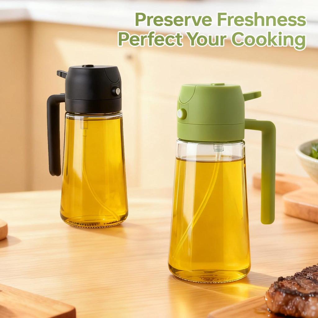 RMNJPW 2Pcs Glass Oil Sprayer for Cooking 16oz/470ml, Kitchen Gadget for Air Fryer, Salad, BBQ, Frying（White） (Black+Green)