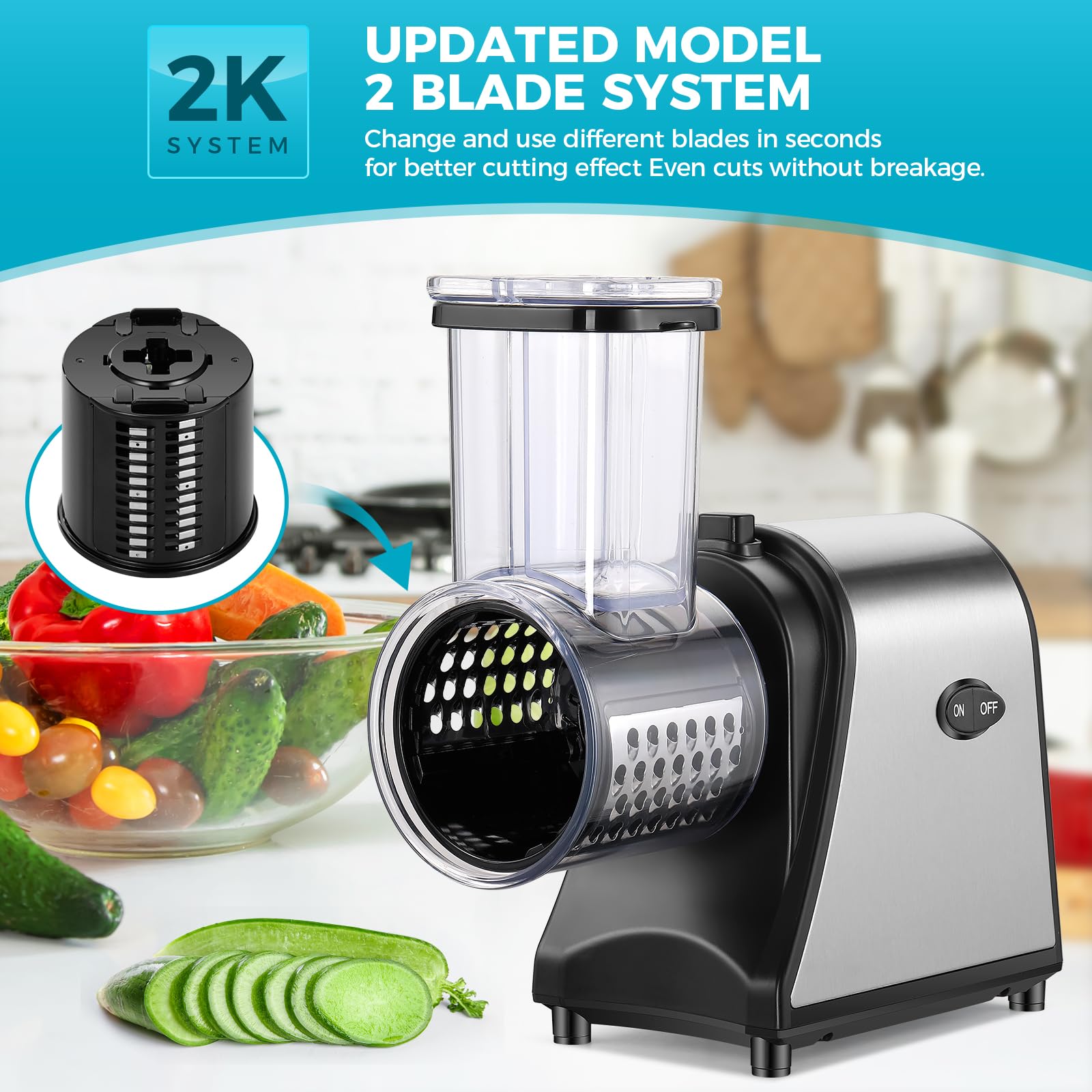 Nictemaw Electric Cheese Grater 250W, Cheese Shredder, Professional Electric Slicer Shredder for Potatoes, Carrots, Veggies, Upgraded