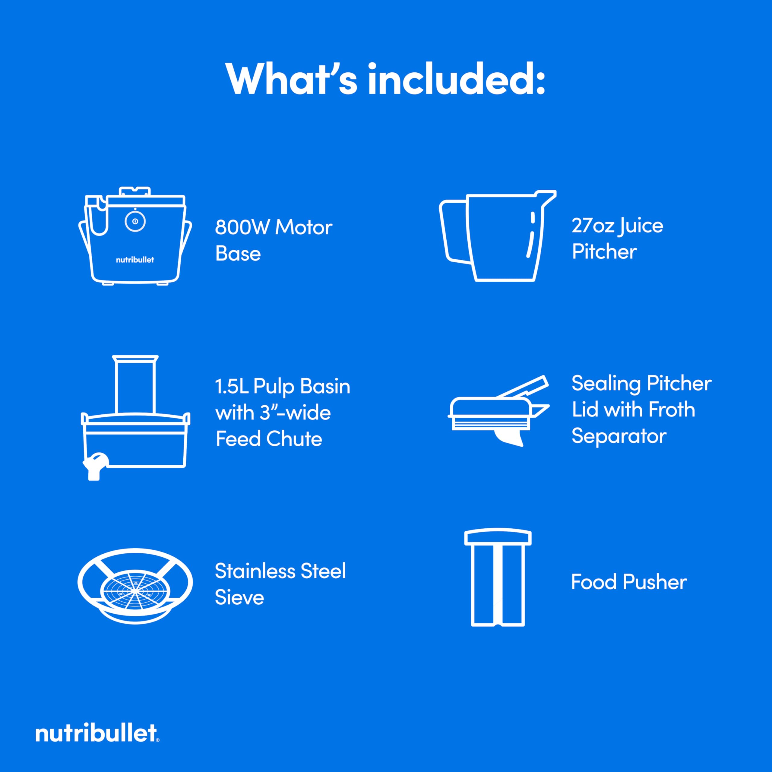 nutribullet® Juicer, 800W Juicer, Large 3" Feed Chute for Whole Fruits and Vegetables, 27oz Juice Pitcher, .5L Pulp Container, Dual Speeds, BPA Free, Gray, NBJ50100