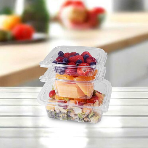 BUT-N-LOC 8oz RPET Clear Hinged Lid Tamper Evident Container - durable, stackable, to go box - 240pcs