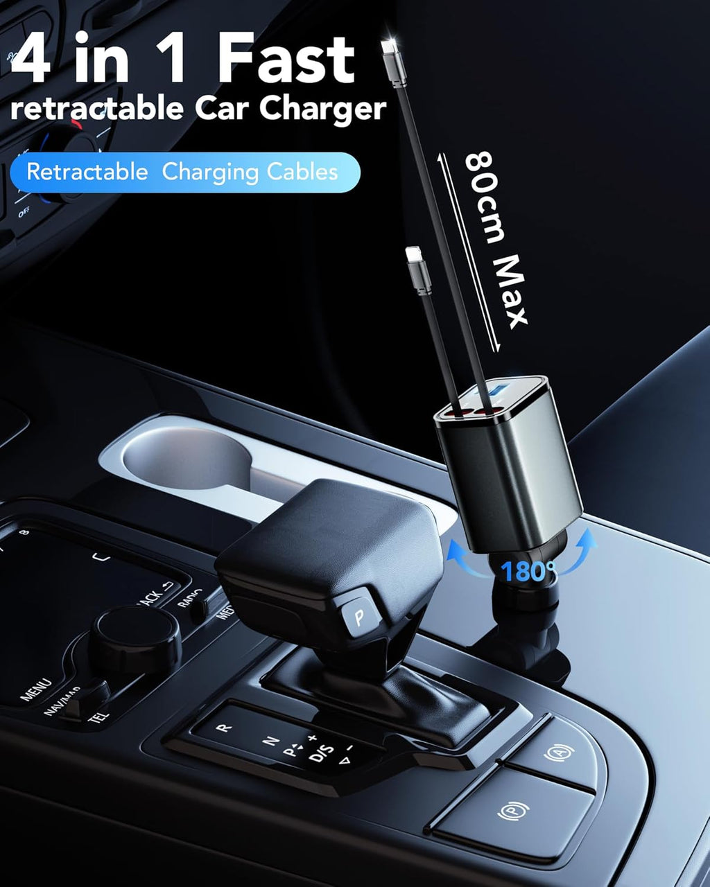 Skiennix Retractable Car Charger - 69W USB-C Fast Charging Adapter | Essential Road Trip Accessory for iPhone & Galaxy