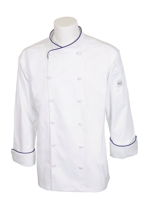 Mercer Culinary M62020WRB1X Renaissance Men's Scoop Neck Chef Jacket, X-Large, White with Royal Blue Piping