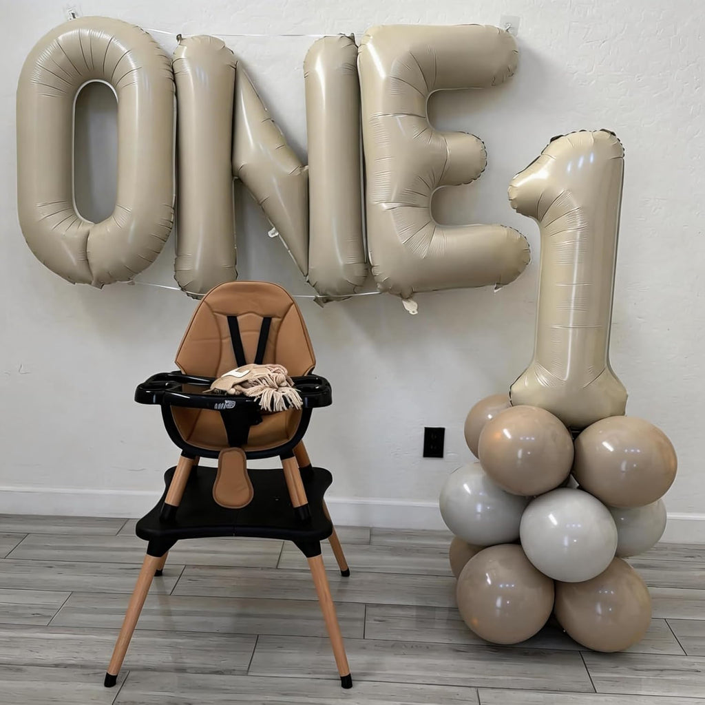 Skiennix Cream Letter ONE Balloon - 40 Inch Beige Number 1 for Baby Shower & Gender Reveal Decor