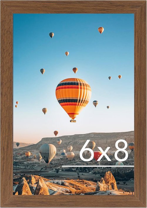 JCJMY 6x8 Picture Frame - Brown Wall Hanging or Tabletop Display | Shatter-Resistant Plexiglass