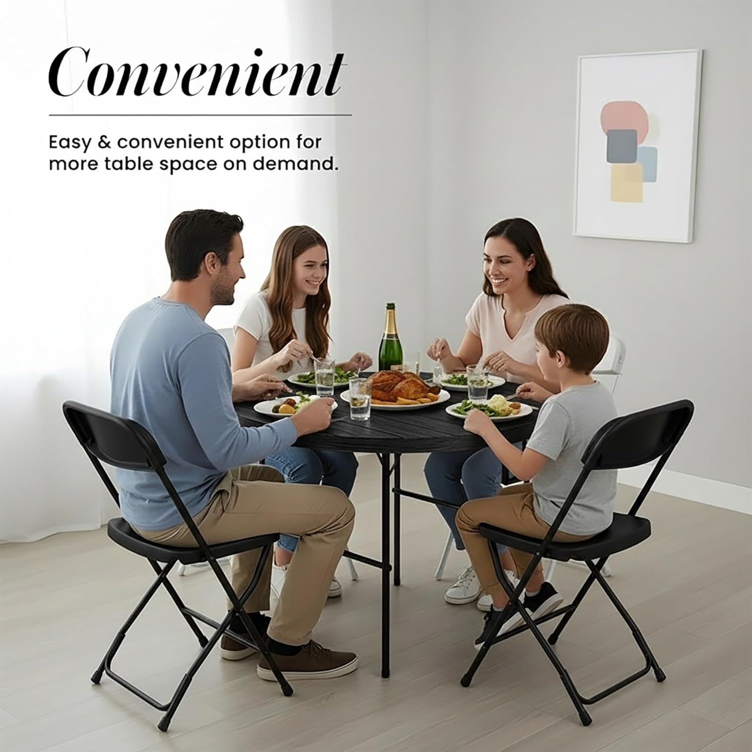 Modern Space 3.5 Feet Circular Round Foldable Table - Heavy Duty Portable Design for Indoor/Outdoor Events