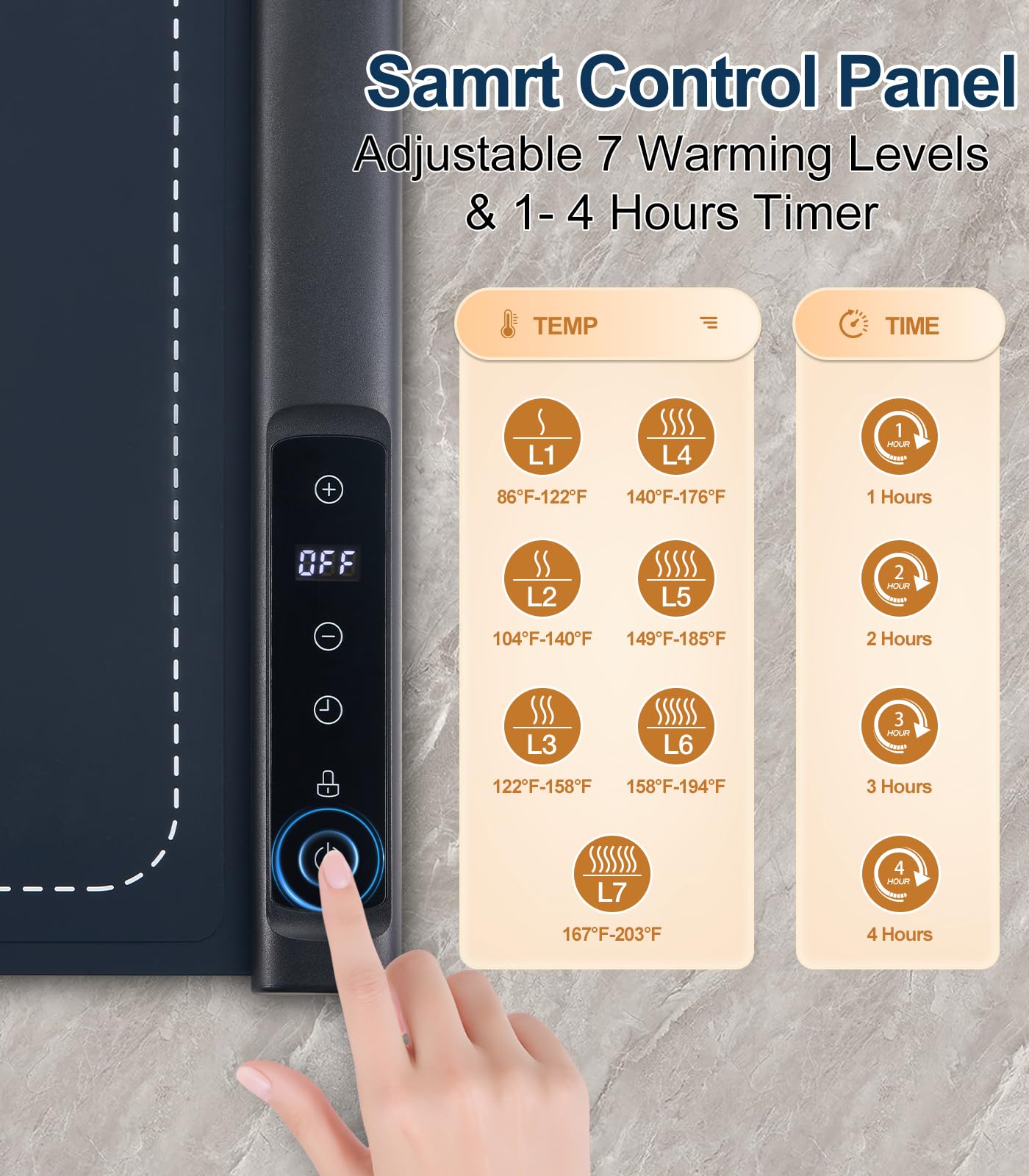 Food Warming Mat - 42" x 16" Extra Long Fast Heat Up Food Warmer with 7 Level Temp & 4 Hour Timer Function, Portable & Rollable Warming Tray Mat for Buffets Party and Home