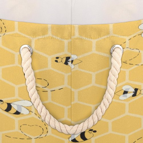FengQuGou Cute Yellow Bee Large Storage Basket Honeycomb Bee Round Laundry Basket with Handle Organization Collapsible Storage Bins Box Hamper for Kids Toy Clothes Nursery Bedroom Living Room Decor