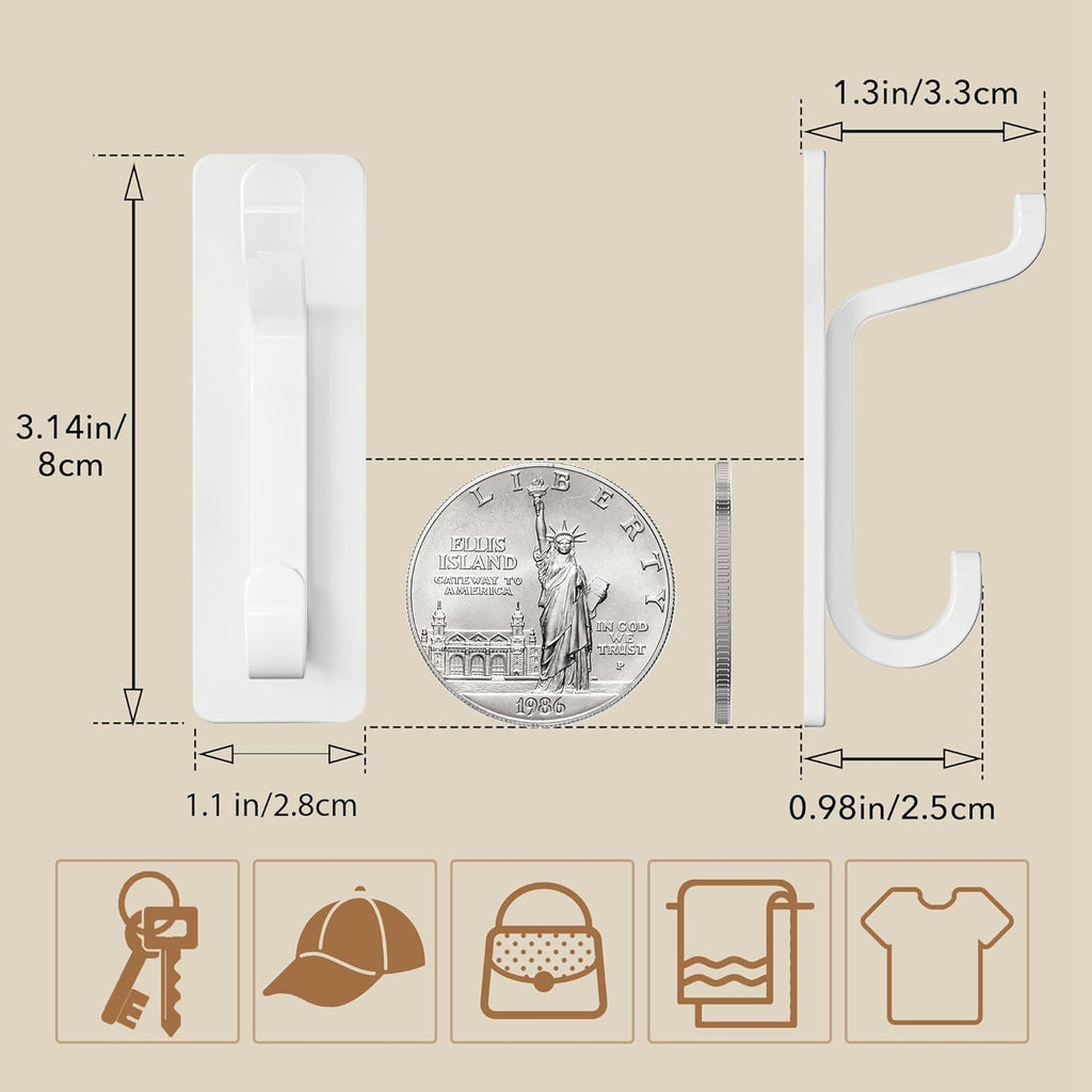 Pickpiff Wall Hooks - 13LB Strong Adhesive Coat & Towel Hangers | White 6-Pack for Easy Organization