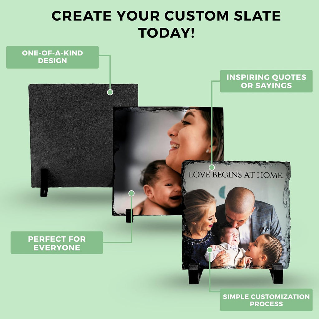 Skiennix Personalized Photo Rock Slate Frame - Custom Stone Plaque for Memorable Gifts | Ideal for Weddings, Birthdays, and Memorials