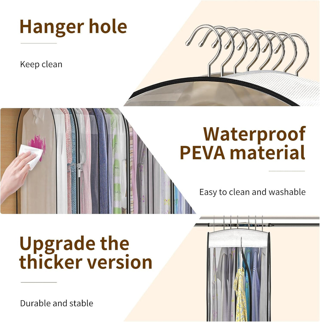 Skiennix Thickened Clear Garment Bags - 4 Pack Hanging Clothes Storage (40 & 50 Inch) for Closet, Shirts, Coats, Dresses