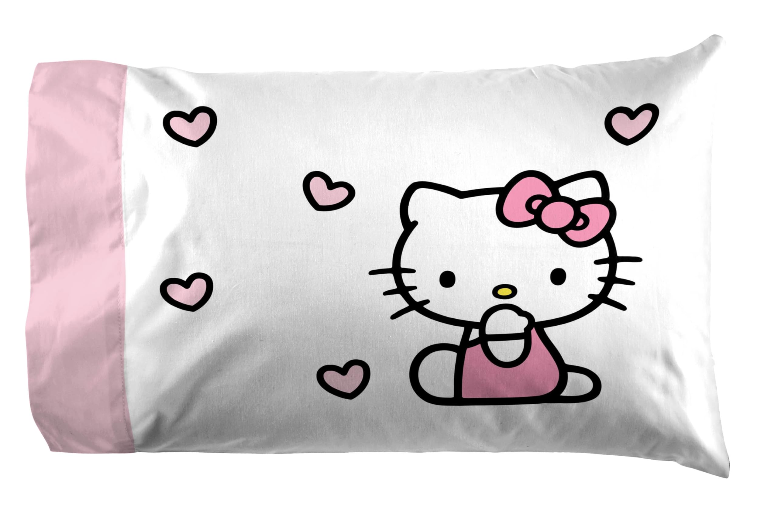 Jay Franco Sheet Set with Fitted, Flat Sheets & Pillow Cover - Ultra-Soft Bedding with Pillowcase for Room Decor, Multi - Hello Kitty, 4 Piece King