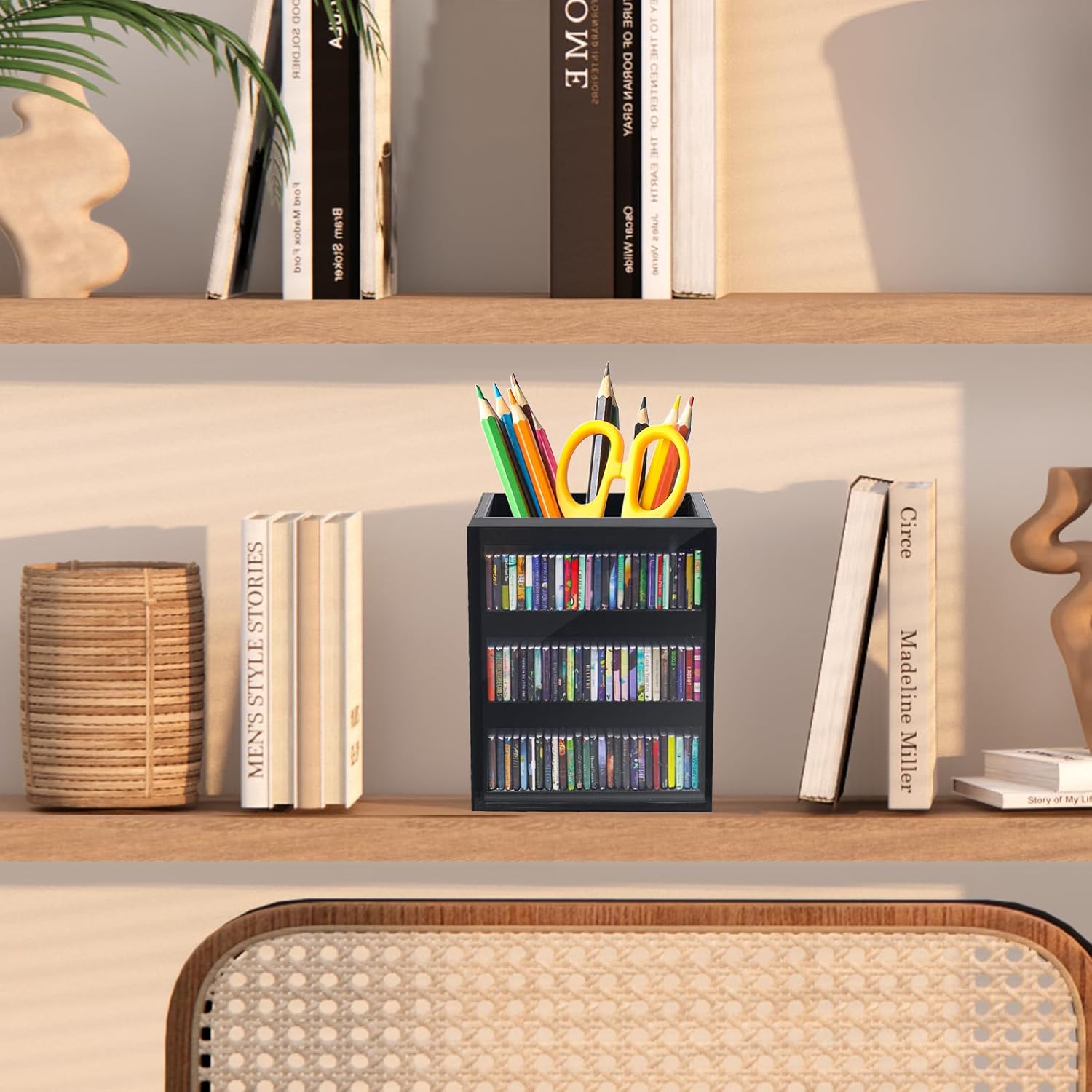 Skiennix Mini Bookshelf Ornament - 100pcs Miniature Library for Book Lovers | Black Bookmark Holder Decor