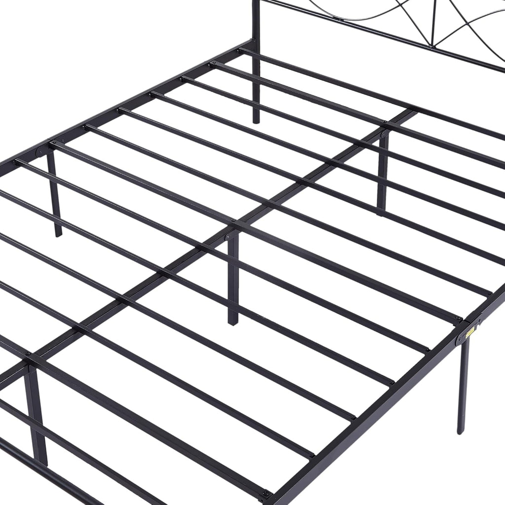 VECELO Full Size Bed Frame, Metal Bed Platform with Headboard, Sturdy Steel Slats Support, No Box Spring Needed/Noise-Free,Easy Assembly, Black