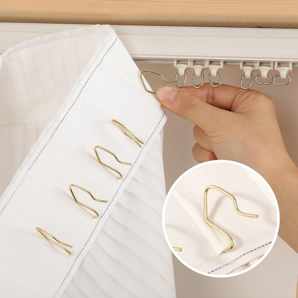 Outus 58 Pack Metal Curtain Hooks Pin On Drapery Hooks 1.2 x 1 Inch for Window,Door,Shower Curtain(Gold)