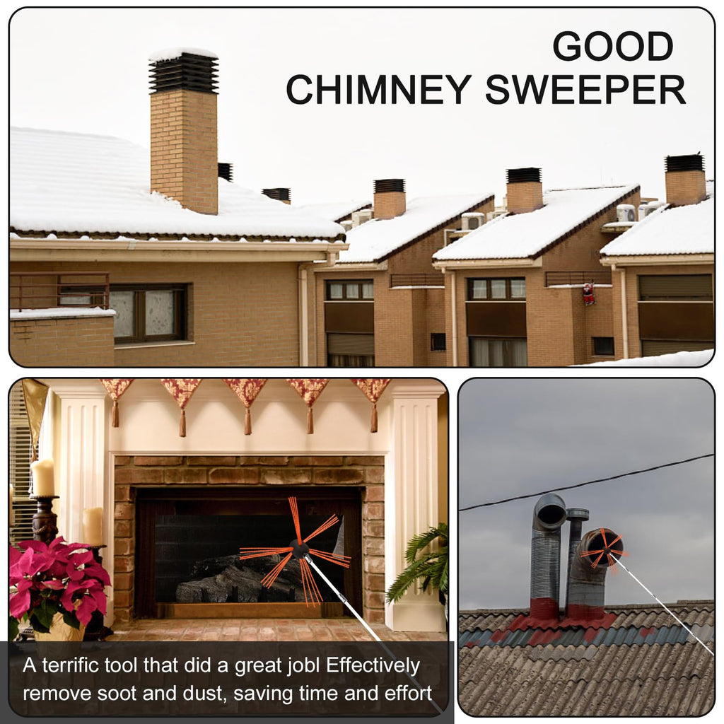 Aluminum Chimney Power Brush, Rotary Sweep Chimney Power Brush for Cleaning Replacement Kit, Chimney Brush Kit Driven by Drill for Sweeping Fireplace Orange (Orange)