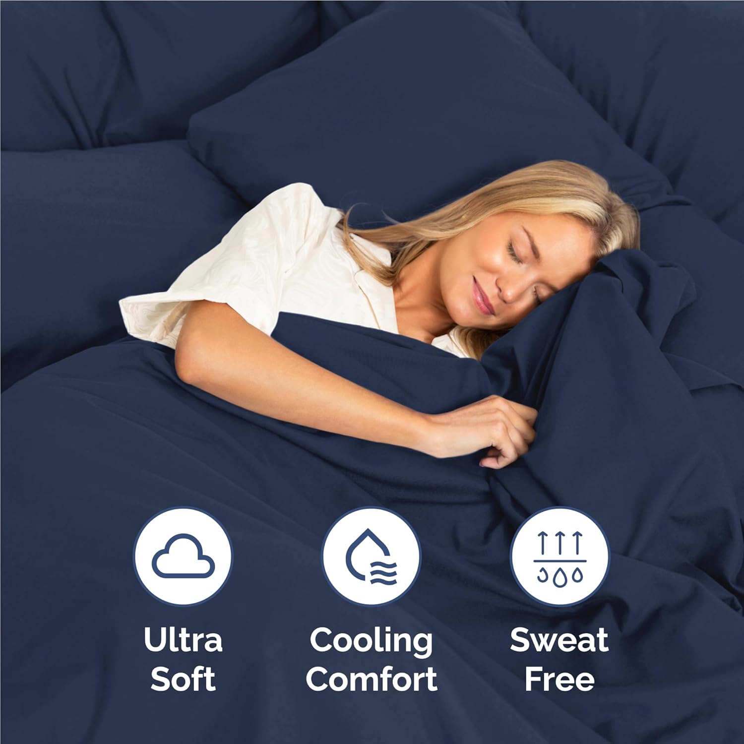 Regine Switzerland Full Size 4-Piece Sheet Set - Comfy Cooling Bed Sheets - Ultra-Soft, Deep Pockets - Navy Blue