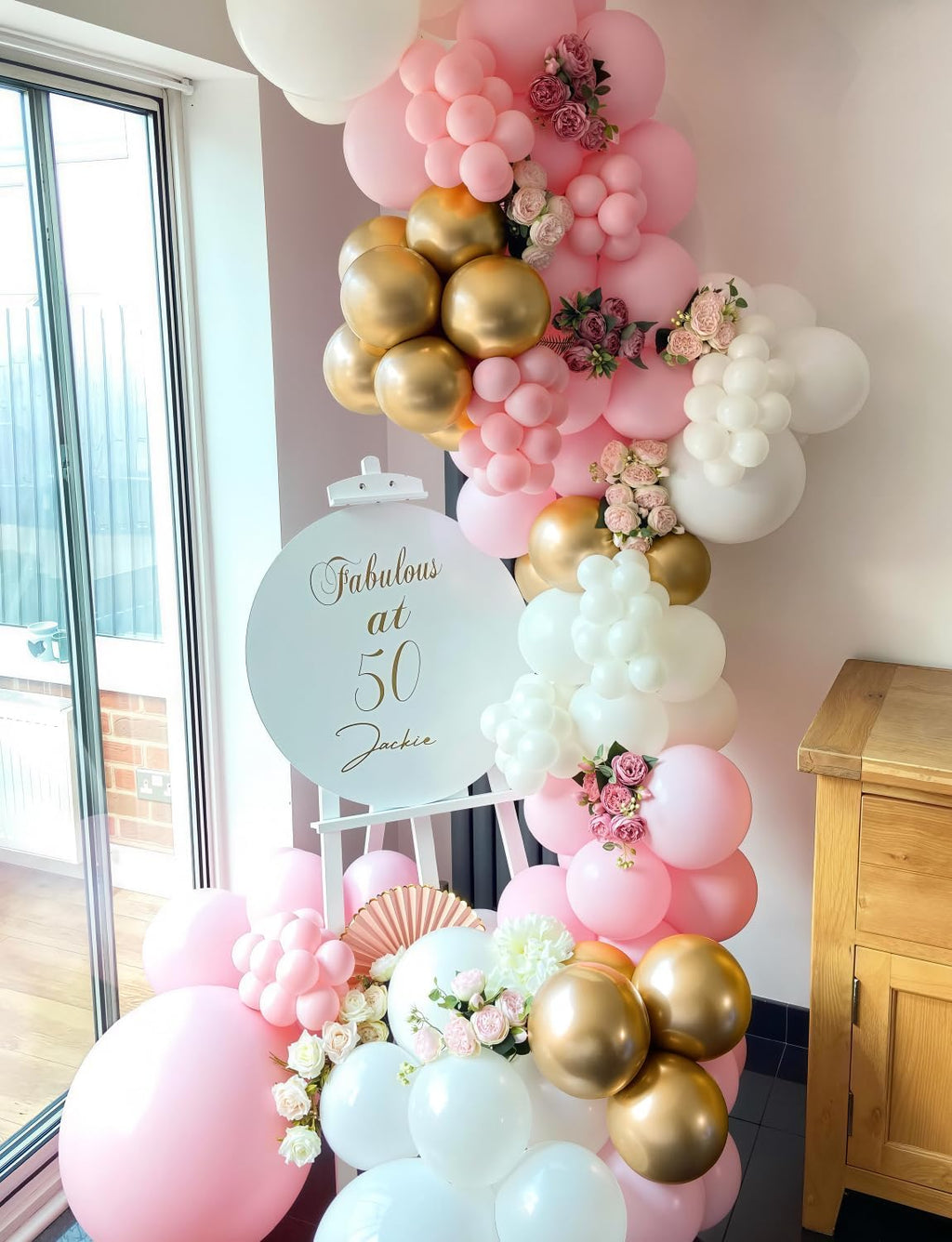 Skiennix Pink and Gold Balloons Set - 12 Inch Light Pink & White Metallic Gold Confetti for Parties