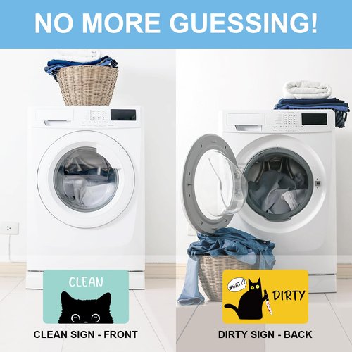 Funny Black Cat Cartoon Clean Dirty Dishwasher Magnet, Washing Machine Magnets Flip, Cute Cat Refrigerator Clean Dirty Sign, Double Sided Reversible Non Scratch Dish Washer Magnet Sign (Green&Yellow)