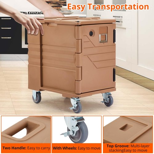 Portable Food Warmer 82Qt-Hot Box, Lldpe Food Box Carrier Double, End Loader Wheels, Easy Transport, Good Insulation, Strong Sealing, Durable, Ideal for Family Gathering, Canteen, Restaurant, Brown