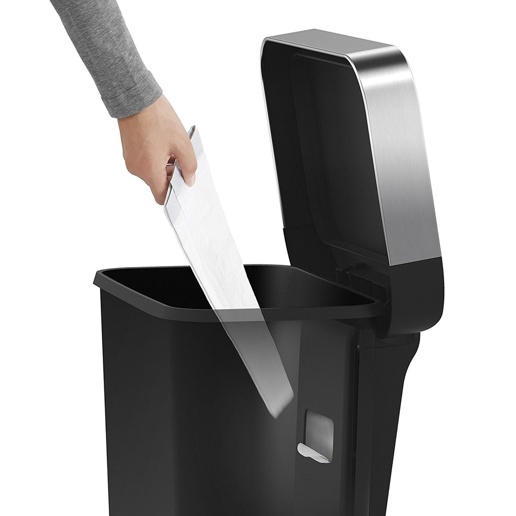 simplehuman Hybrid Step Can, 45L / 12 Gallon Rectangular Kitchen Trash Can, Liner Rim System, Liner Pocket®, 150,000-Step Pedal, Lid Shox® Silent Close, Black Plastic