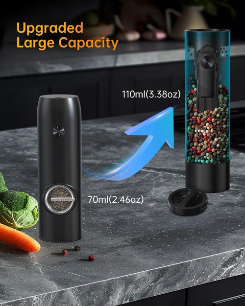 Circle Joy Electric Rechargeable Salt and Pepper Grinder Set - Automatic Mill with Adjustable Coarseness & LED | Easy Fill, Large Capacity
