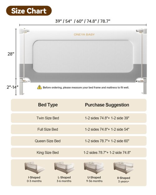 Baby Bed Rail Guard for Toddlers, Reinforced 74.8in Toddler Bed Rails for Twin, Full, King bed with Height Adjustable, Extral Tall Child Safety Side Railing Guards/Bedrail for Kids, White/Grey, 1 Side