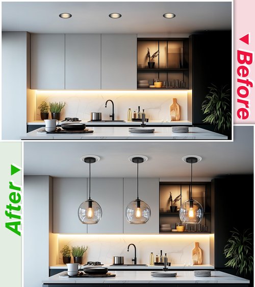 AKEETO 5 & 6 Inch Recessed Can Light Conversion Kit, Upgrade to Stylish Pendant & Hanging Light, Ceiling Fan Compatible, Includes 8-Inch 3D Ceiling Medallion (Matte White Finish, 1-Pack)