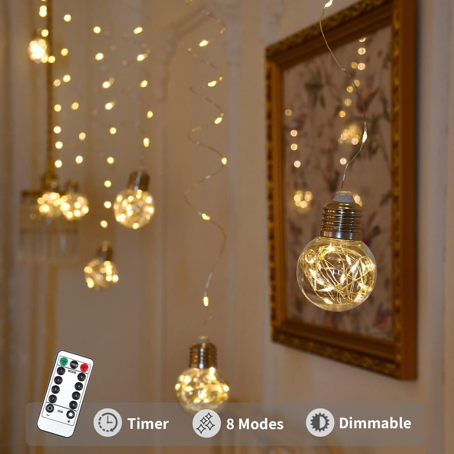 YOLIGHT 200 LED Wishing Ball Curtain Lights - Remote-Controlled Twinkle Fairy Lights | Warm White for Weddings & Decor