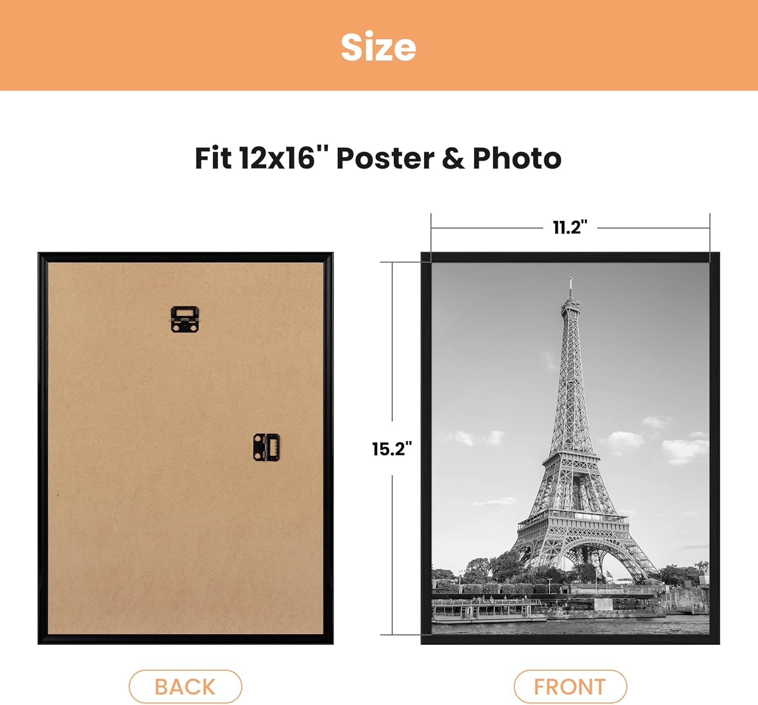 Upsimples 12x16 Picture Frame - Scratch-Proof Black Poster Frames for Photo Gallery | 3 Pack, Slide-In Strips