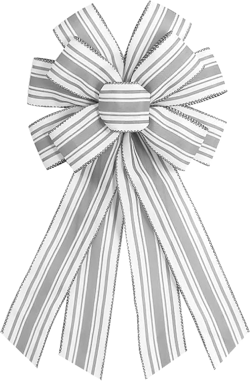 Regine Switzerland Grey & White Stripes Wreath Bow - Elegant Birthday & Anniversary Decor | Farmhouse Style