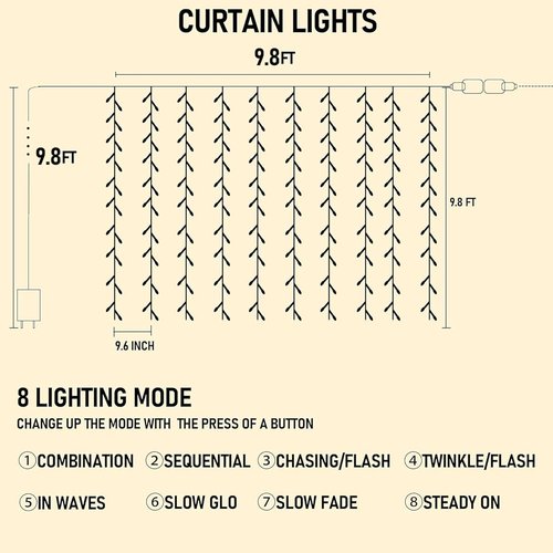 Dazzle Bright 300 LED Curtain String Lights - Waterproof Fairy Lights with 8 Modes | White Decor for Bedroom, Party & Wedding