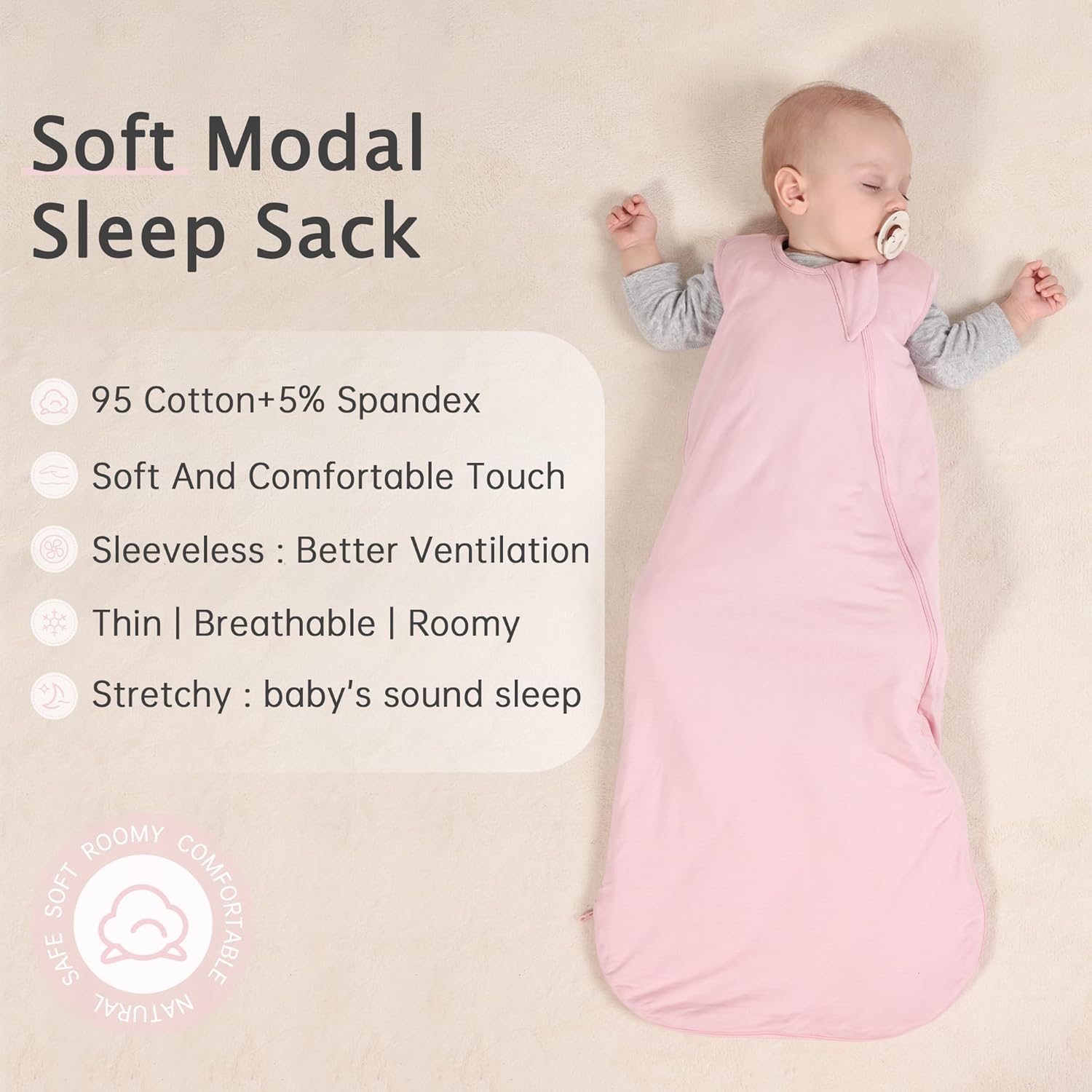 Skiennix Sleep Sack | 1.0 TOG Wearable Blanket for 6-18 Months | Lightweight Bamboo Rayon, Pink, M