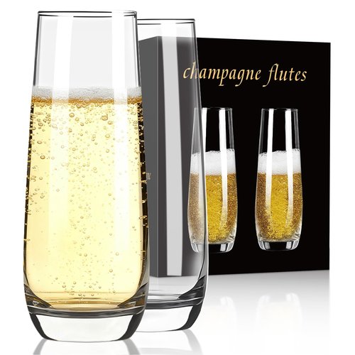 FrutPunch Champagne Glasses, Stemless Champagne Flutes Set of 2, 8OZ Champagne Flutes, Crystal Glasses, Cocktail Glass Set, Perfect for Weddings,Anniversaries, Family Gatherings (2)