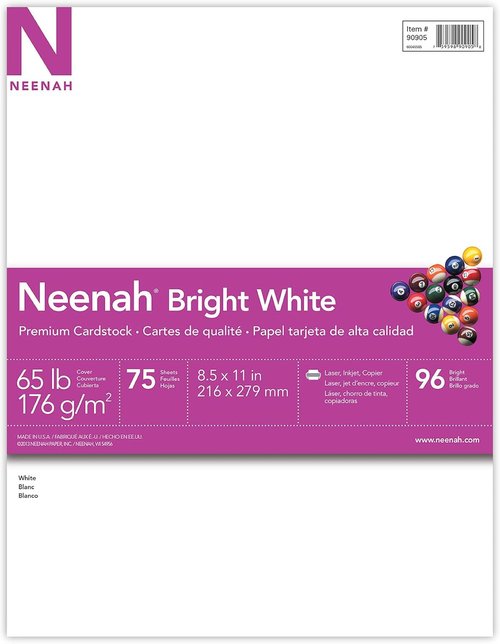 Astrobrights Bright White Cardstock - 8.5" x 11", 65 lb, 176 gsm, 75 Sheets | Perfect for Printing