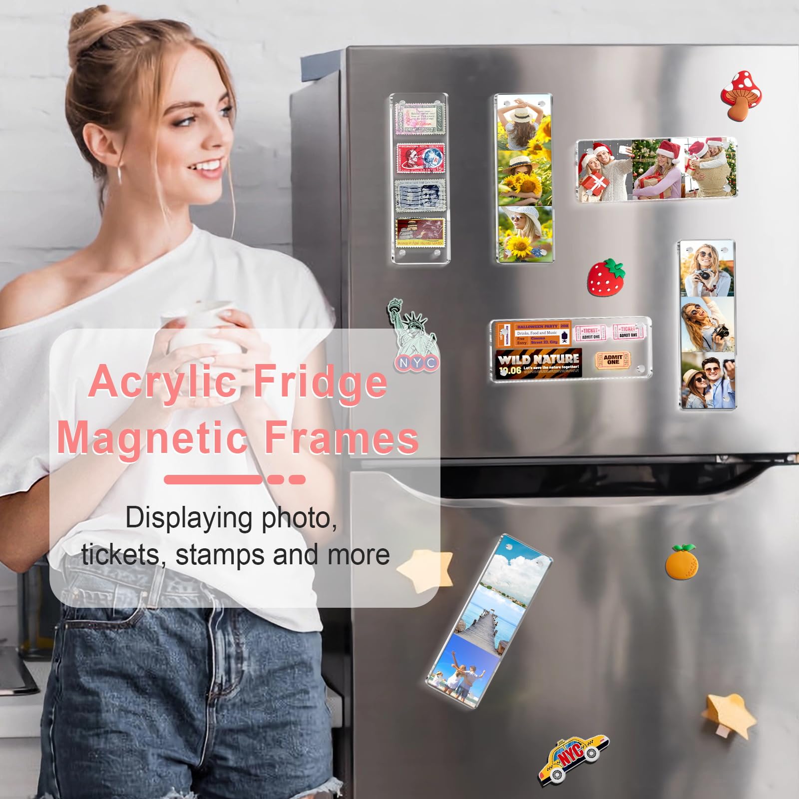 Vowcarol 2 Pack Photo Booth Frame 2x6 Picture Frame, Acrylic Fridge Magnetic Frames, Clear Acrylic Frame, Strong Magnetic 2x6 Photo Picture Frames for Refrigerator