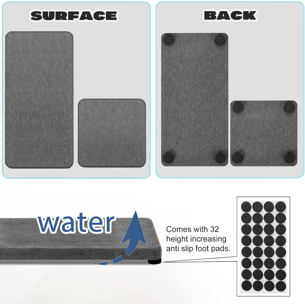 Skiennix Water Absorbing Stone Tray - Fast Drying Diatomite Coaster Set | 4PCS for Kitchen & Bathroom