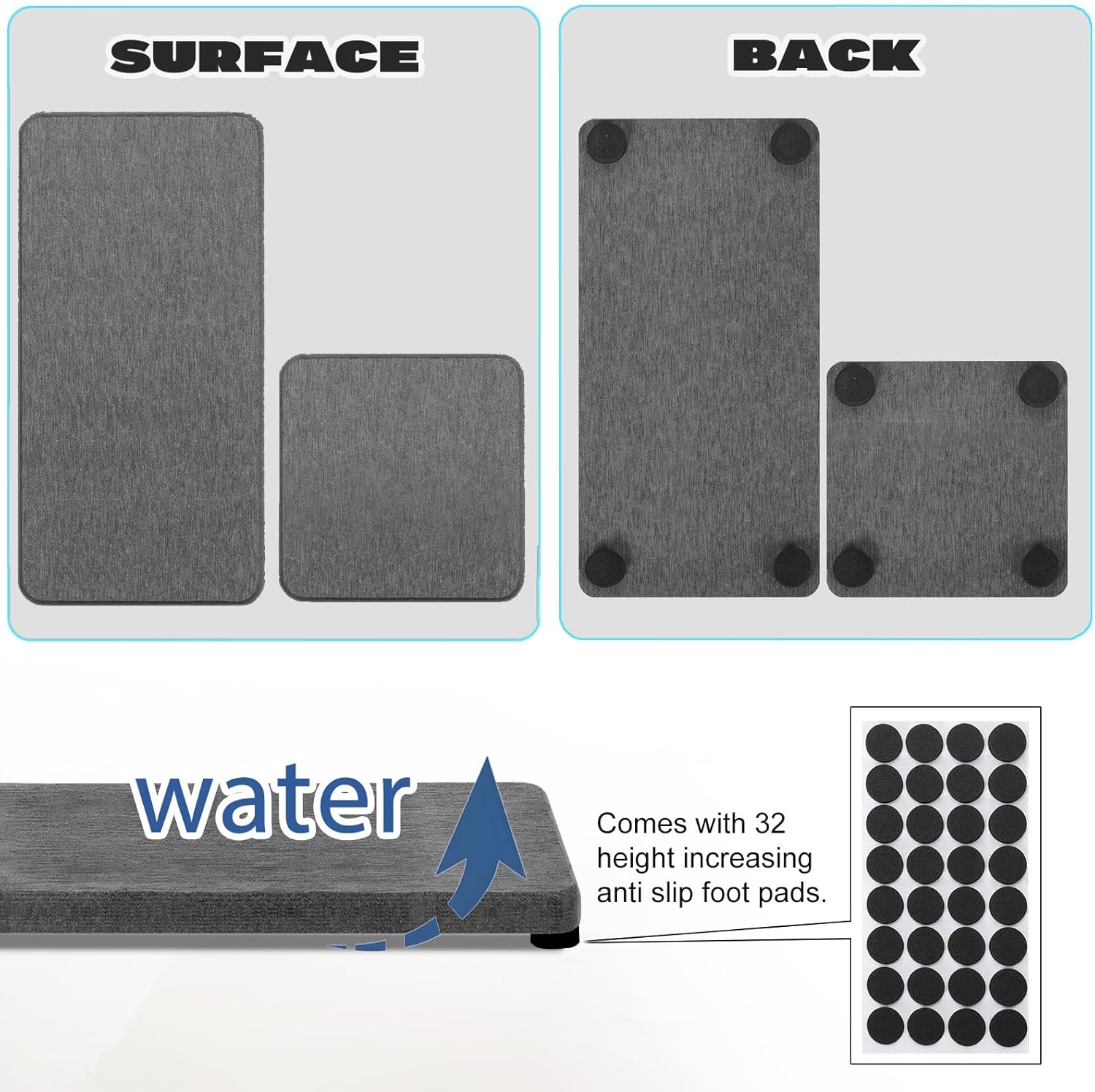Skiennix Water Absorbing Stone Tray - Fast Drying Diatomite Coaster Set | 4PCS for Kitchen & Bathroom