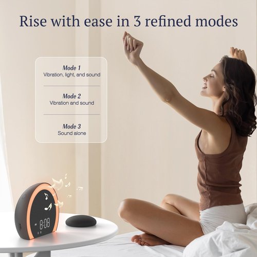 ANJANK Super Loud Alarm Clock with Wireless Bed Shaker, Vibrating Dual Alarm with Light Wake Up for Heavy Sleepers & Hearing Impaired, 9-Color Night Light, 5 Sounds, 0-100% Dimmer, USB Charger