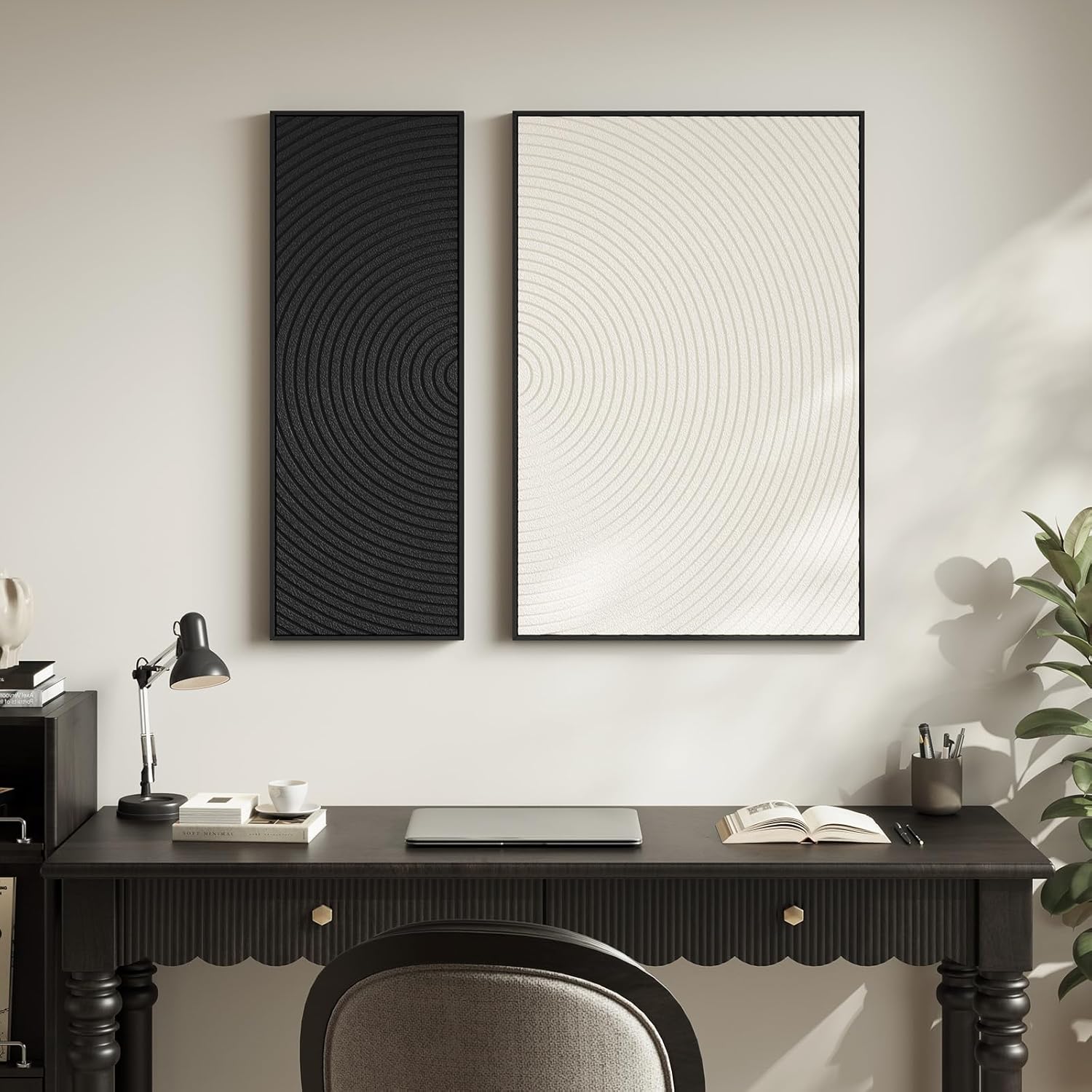Regine Switzerland 3D Textured Black and White Abstract Wall Art - Modern Minimalist Paintings for Home Decor | 2-Piece Set