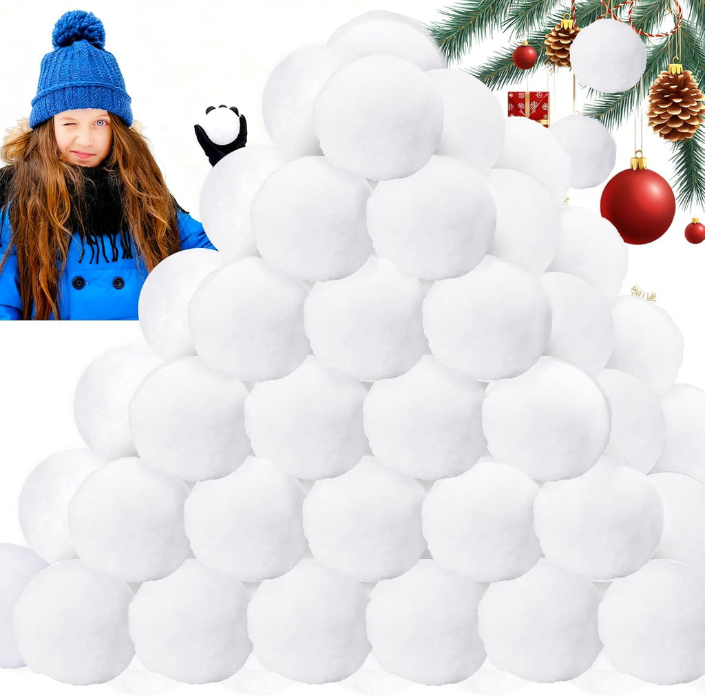 Skiennix 50 Pcs Fake Snow Balls - Soft Plush 2.4 Inch Indoor/Outdoor Winter Decor & Party Supplies